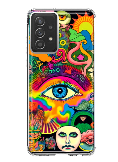 Samsung Galaxy A52 Neon Rainbow Psychedelic Trippy Hippie Multiple Eyes Hybrid Protective Phone Case Cover