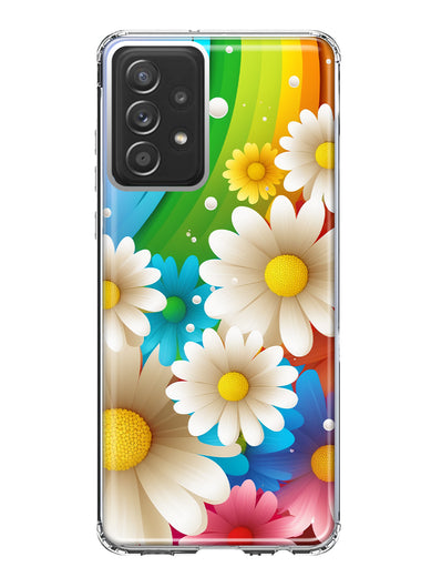Samsung Galaxy A52 Colorful Rainbow Daisies Blue Pink White Green Double Layer Phone Case Cover