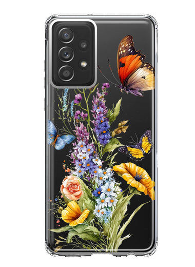 Samsung Galaxy A53 Yellow Purple Spring Flowers Butterflies Floral Hybrid Protective Phone Case Cover