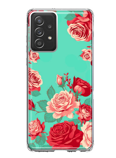 Samsung Galaxy A52 Turquoise Teal Vintage Pastel Pink Red Roses Double Layer Phone Case Cover