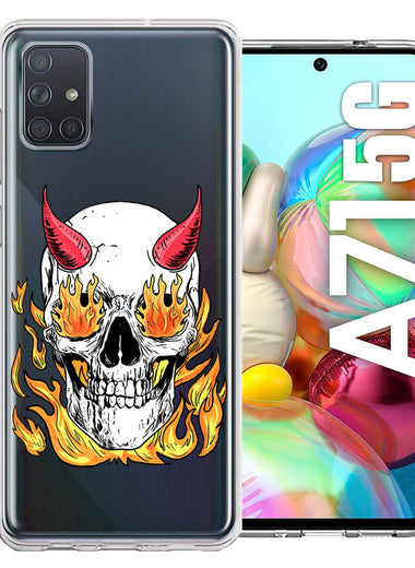 Samsung Galaxy A71 4G Flamming Devil Skull Design Double Layer Phone Case Cover
