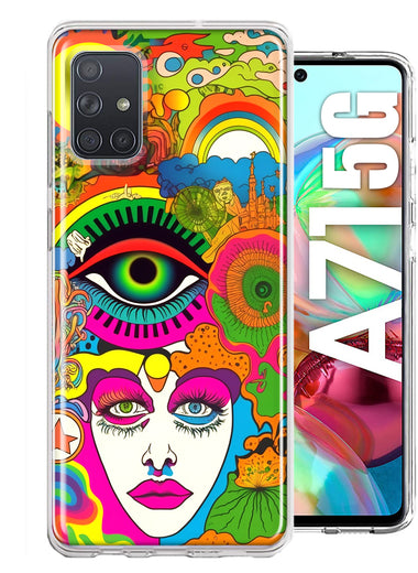 Samsung Galaxy A71 5G Neon Rainbow Psychedelic Trippy Hippie DaydreamHybrid Protective Phone Case Cover