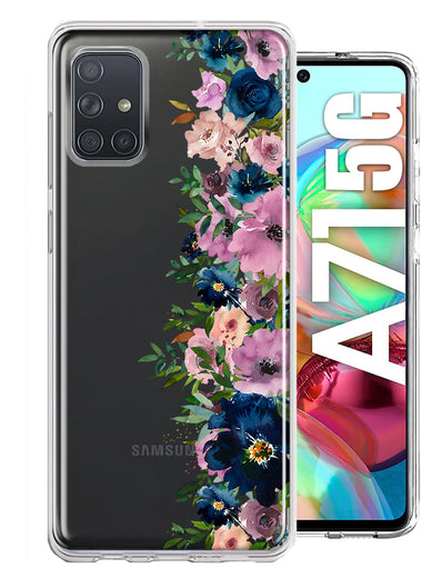 Samsung Galaxy A71 5G Navy Blue Summer Watercolor Floral Classic Purple Flowers Hybrid Protective Phone Case Cover