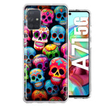 Samsung Galaxy A71 4G Halloween Spooky Colorful Day of the Dead Skulls Hybrid Protective Phone Case Cover