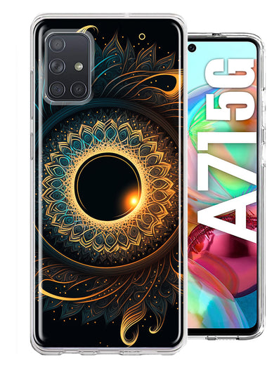 Samsung Galaxy A71 4G Mandala Geometry Abstract Eclipse Pattern Hybrid Protective Phone Case Cover