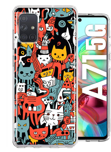 Samsung Galaxy A71 4G Psychedelic Cute Cats Friends Pop Art Hybrid Protective Phone Case Cover