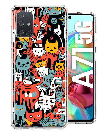 Samsung Galaxy A71 5G Psychedelic Cute Cats Friends Pop Art Hybrid Protective Phone Case Cover