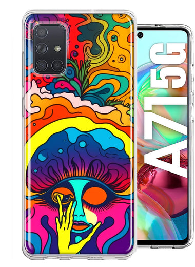 Samsung Galaxy A71 5G Neon Rainbow Psychedelic Trippy Hippie Big Brain Hybrid Protective Phone Case Cover