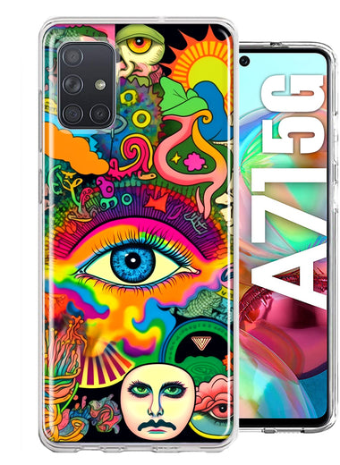 Samsung Galaxy A71 5G Neon Rainbow Psychedelic Trippy Hippie Multiple Eyes Hybrid Protective Phone Case Cover