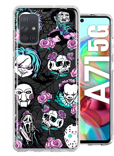 Samsung Galaxy A71 4G Roses Halloween Spooky Horror Characters Spider Web Hybrid Protective Phone Case Cover