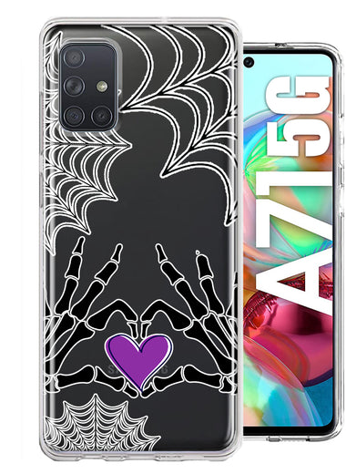 Samsung Galaxy A71 4G Halloween Skeleton Heart Hands Spooky Spider Web Hybrid Protective Phone Case Cover