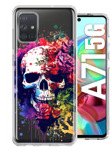Samsung Galaxy A71 5G Fantasy Skull Red Purple Roses Hybrid Protective Phone Case Cover
