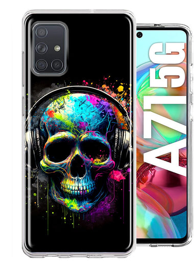 Samsung Galaxy A71 4G Fantasy Skull Headphone Colorful Pop Art Hybrid Protective Phone Case Cover