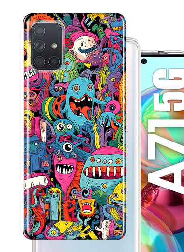 Samsung Galaxy A71 4G Psychedelic Trippy Happy Aliens Characters Hybrid Protective Phone Case Cover