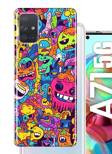 Samsung Galaxy A71 4G Psychedelic Trippy Happy Characters Pop Art Hybrid Protective Phone Case Cover