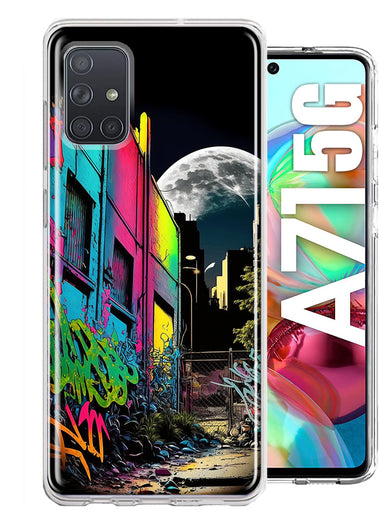 Samsung Galaxy A71 4G Urban City Full Moon Graffiti Painting Art Hybrid Protective Phone Case Cover