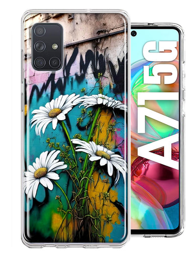 Samsung Galaxy A71 4G White Daisies Graffiti Wall Art Painting Hybrid Protective Phone Case Cover