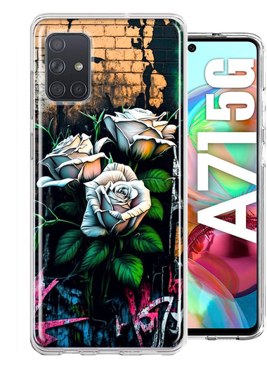 Samsung Galaxy A71 4G White Roses Graffiti Wall Art Painting Hybrid Protective Phone Case Cover