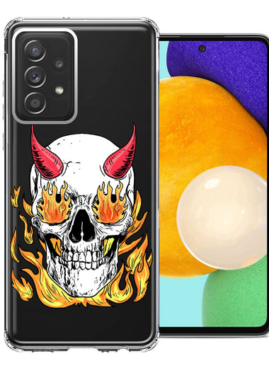 Samsung Galaxy A72 Flamming Devil Skull Design Double Layer Phone Case Cover