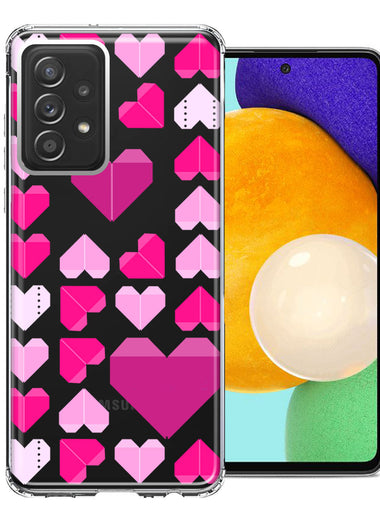 Samsung Galaxy A72 Pink Purple Origami Valentine's Day Polkadot Hearts Design Double Layer Phone Case Cover