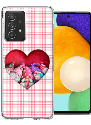 Samsung Galaxy A72 Valentine's Day Garden Gnomes Heart Love Pink Plaid Double Layer Phone Case Cover
