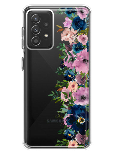 Samsung Galaxy A72 Navy Blue Summer Watercolor Floral Classic Purple Flowers Hybrid Protective Phone Case Cover