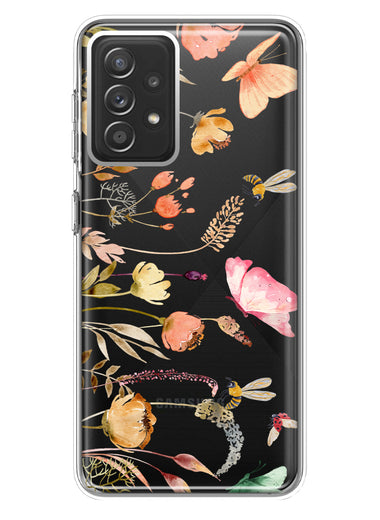 Samsung Galaxy A72 Peach Meadow Wildflowers Butterflies Bees Watercolor Floral Hybrid Protective Phone Case Cover