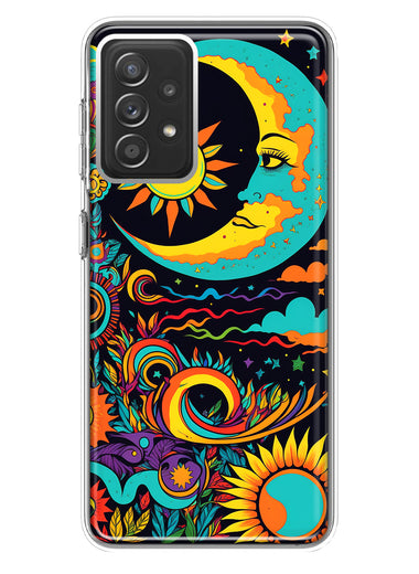 Samsung Galaxy A72 Neon Rainbow Psychedelic Indie Hippie Indie Moon Hybrid Protective Phone Case Cover