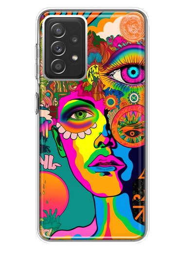 Samsung Galaxy A72 Neon Rainbow Psychedelic Hippie One Eye Pop Art Hybrid Protective Phone Case Cover