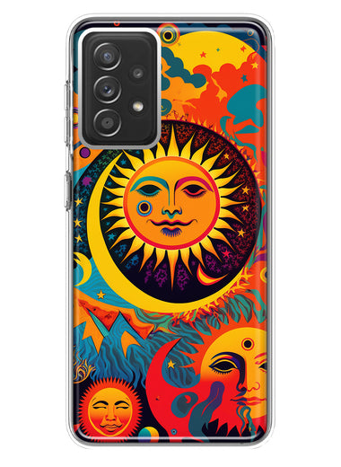 Samsung Galaxy A72 Neon Rainbow Psychedelic Indie Hippie Sun Moon Hybrid Protective Phone Case Cover