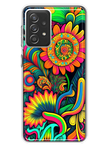 Samsung Galaxy A72 Neon Rainbow Psychedelic Indie Hippie Sunflowers Hybrid Protective Phone Case Cover