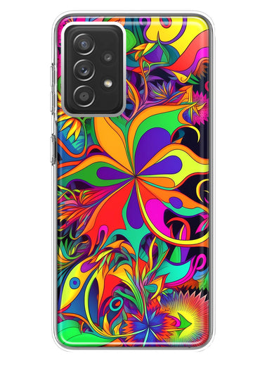 Samsung Galaxy A72 Neon Rainbow Psychedelic Hippie Wild Flowers Hybrid Protective Phone Case Cover