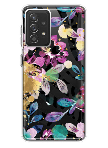 Samsung Galaxy A72 Zebra Stripes Tropical Flowers Purple Blue Summer Vibes Hybrid Protective Phone Case Cover