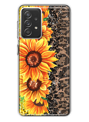 Samsung Galaxy A72 Yellow Summer Sunflowers Brown Leopard Honeycomb Hybrid Protective Phone Case Cover