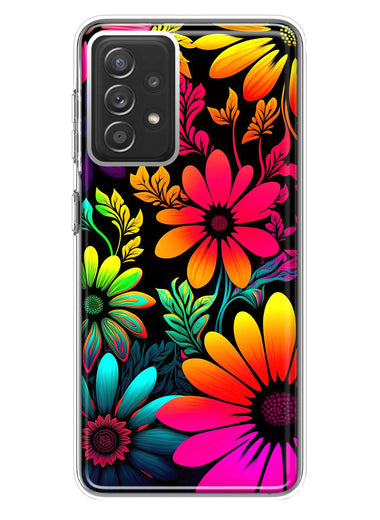 Samsung Galaxy A72 Neon Rainbow Glow Colorful Abstract Flowers Floral Hybrid Protective Phone Case Cover