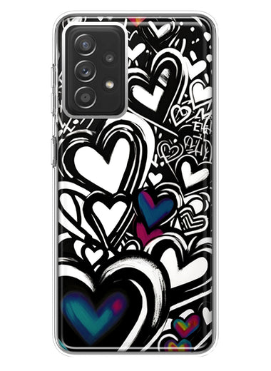 Samsung Galaxy A72 Black White Hearts Love Graffiti Hybrid Protective Phone Case Cover