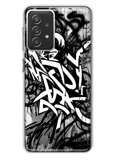 Samsung Galaxy A72 Black White Urban Graffiti Hybrid Protective Phone Case Cover