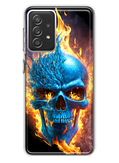 Samsung Galaxy A72 Blue Flaming Skull Burning Fire Double Layer Phone Case Cover
