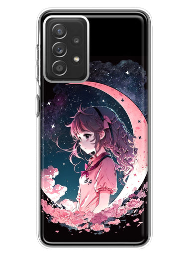 Samsung Galaxy A72 Kawaii Manga Pink Cherry Blossom Dreaming Moon Girl Hybrid Protective Phone Case Cover