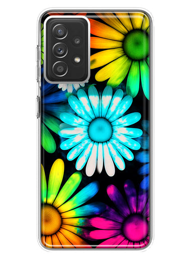 Samsung Galaxy A72 Neon Rainbow Daisy Glow Colorful Daisies Baby Blue Pink Yellow White Double Layer Phone Case Cover
