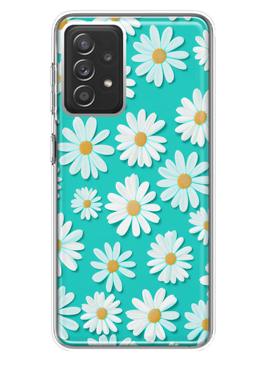 Samsung Galaxy A72 Turquoise Teal White Daisies Cute Daisy Polka Dots Double Layer Phone Case Cover