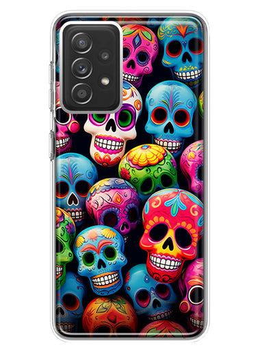 Samsung Galaxy A72 Halloween Spooky Colorful Day of the Dead Skulls Hybrid Protective Phone Case Cover