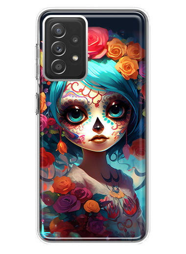 Samsung Galaxy A72 Halloween Spooky Colorful Day of the Dead Skull Girl Hybrid Protective Phone Case Cover