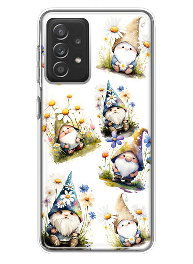 Samsung Galaxy A72 Cute White Blue Daisies Gnomes Hybrid Protective Phone Case Cover
