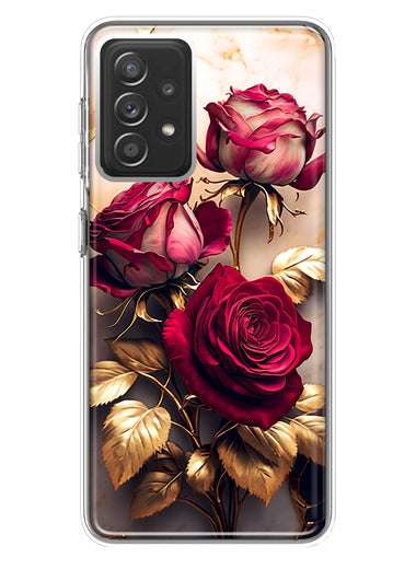 Samsung Galaxy A72 Romantic Elegant Gold Marble Red Roses Double Layer Phone Case Cover