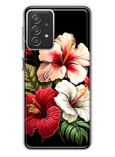 Samsung Galaxy A72 Pink Red Hibiscus Wild Flowers Floral Hybrid Protective Phone Case Cover
