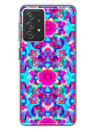 Samsung Galaxy A72 Pink Blue Vintage Hippie Tie Dye Flowers Hybrid Protective Phone Case Cover