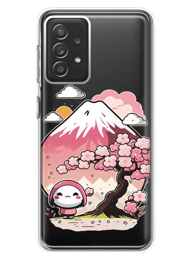 Samsung Galaxy A72 Kawaii Manga Pink Cherry Blossom Fuji Mountain Mochi Girl Hybrid Protective Phone Case Cover