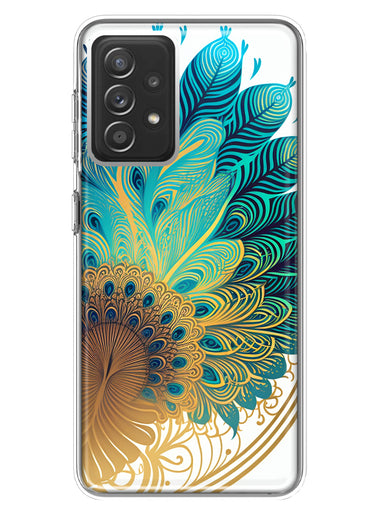 Samsung Galaxy A72 Mandala Geometry Abstract Peacock Feather Pattern Hybrid Protective Phone Case Cover