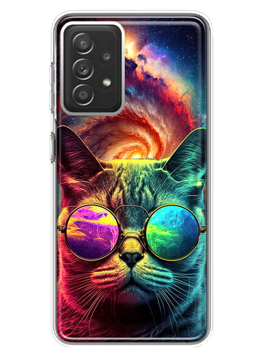 Samsung Galaxy A72 Neon Rainbow Galaxy Cat Hybrid Protective Phone Case Cover